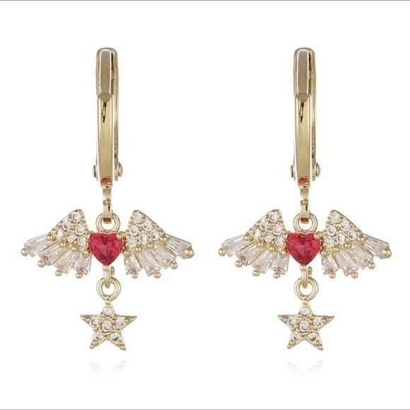 - 18K GP angle wings hoop earrings - Picture 1 of 11